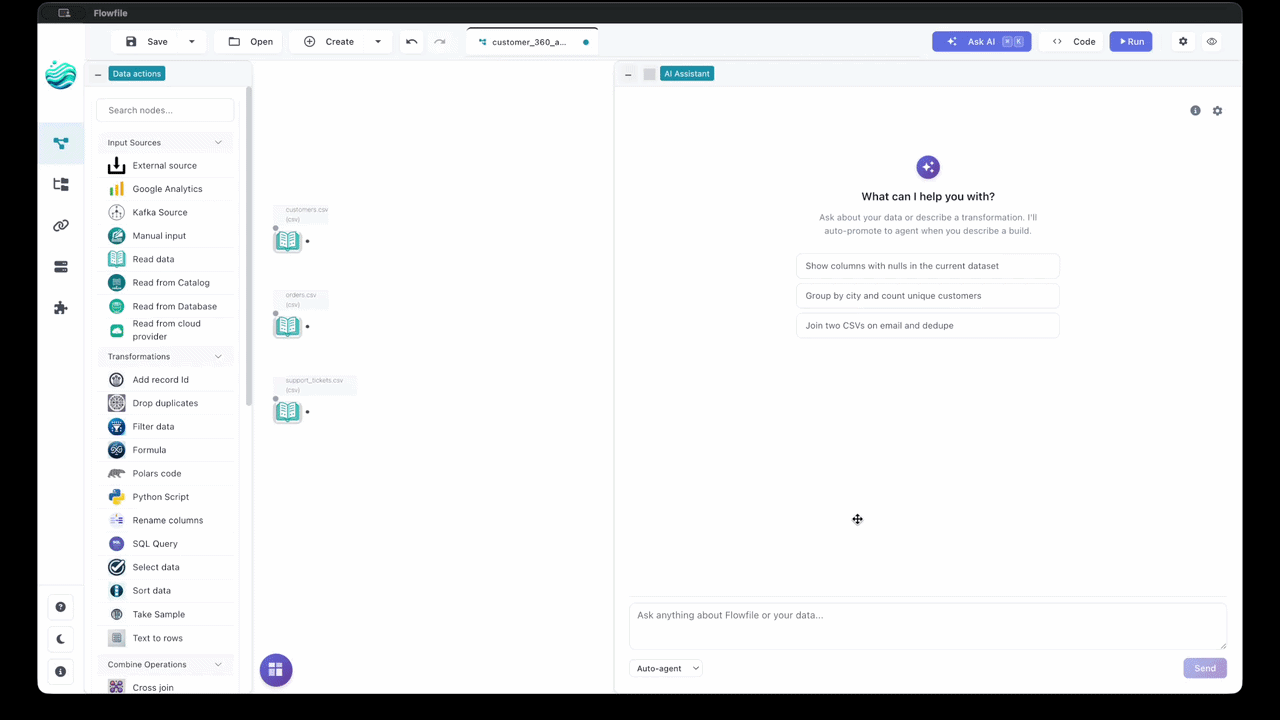 Flowfile AI Assistant in action