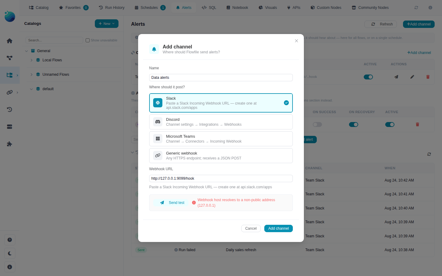 Create channel dialog