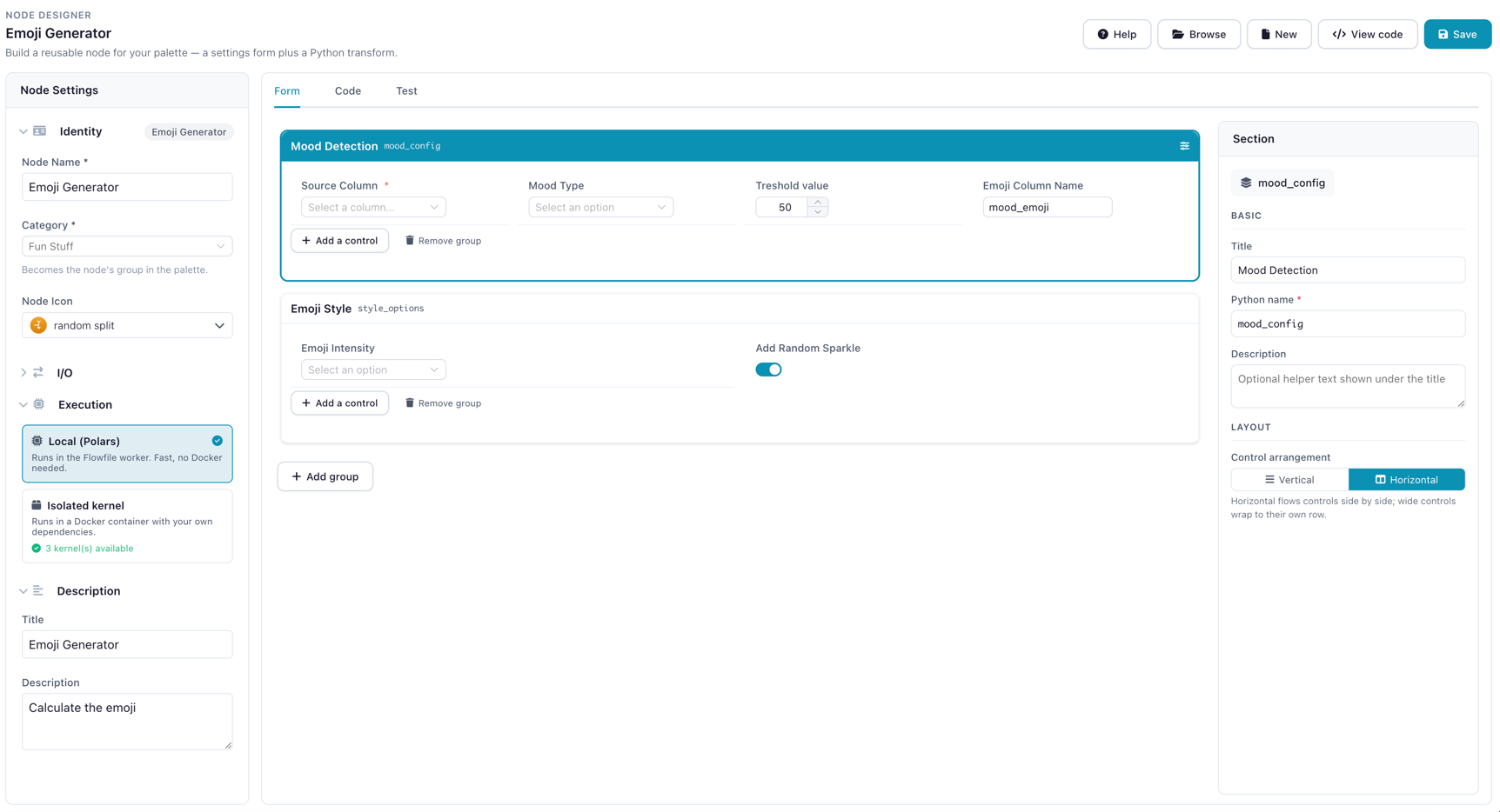 Form tab with the Mood Detection and Emoji Style groups
