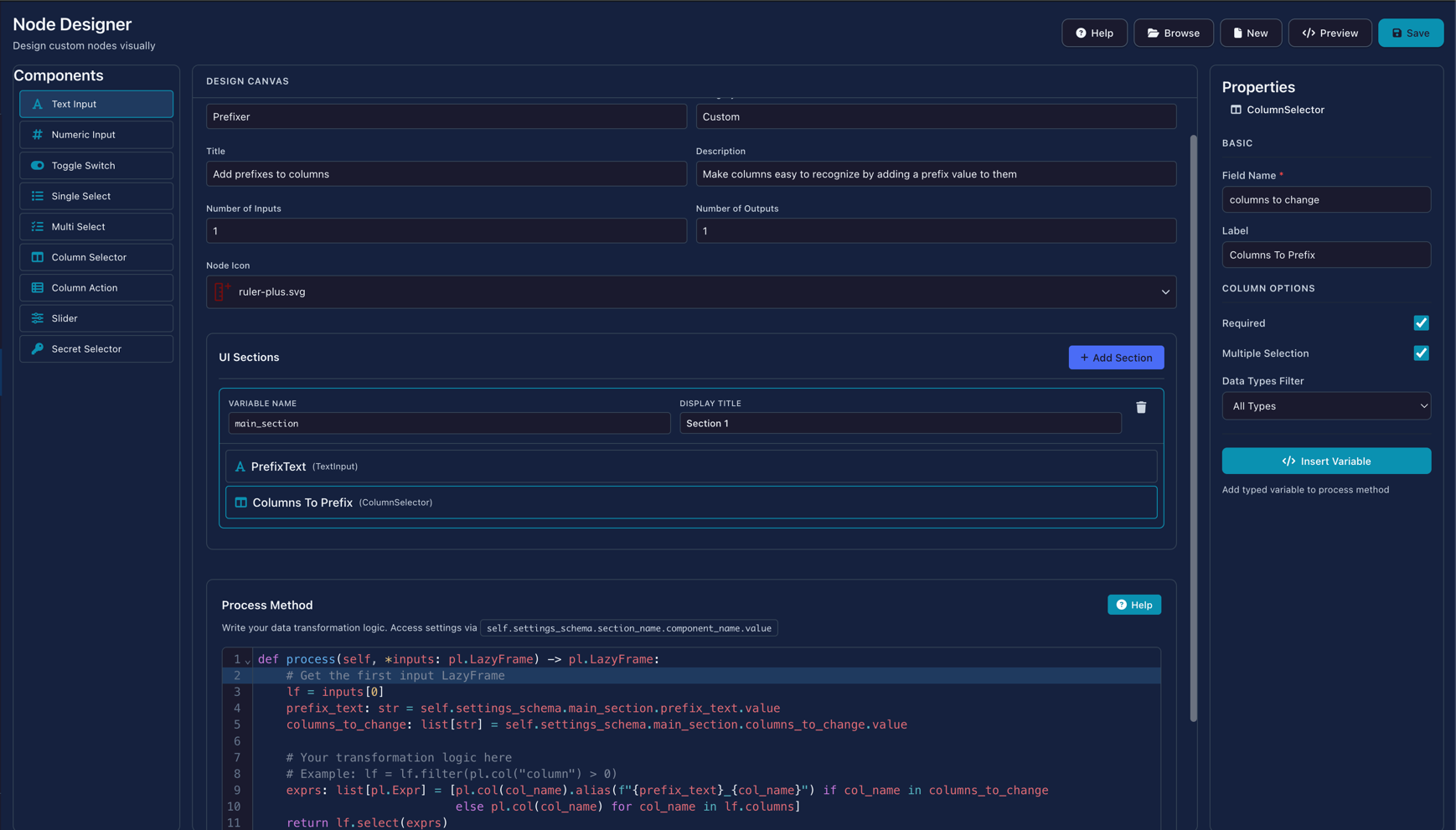 Node Designer Interface