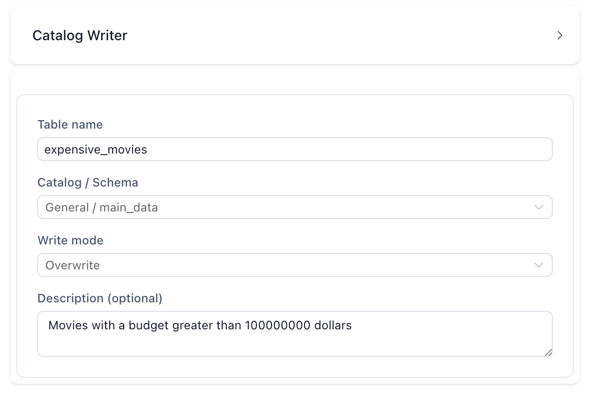 Catalog Writer settings