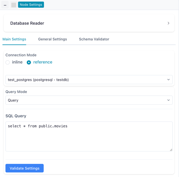 Database Reader settings