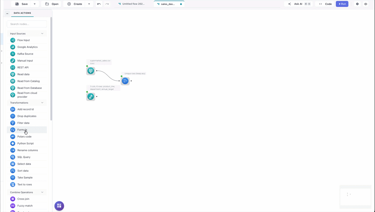Node settings panel for a Formula node