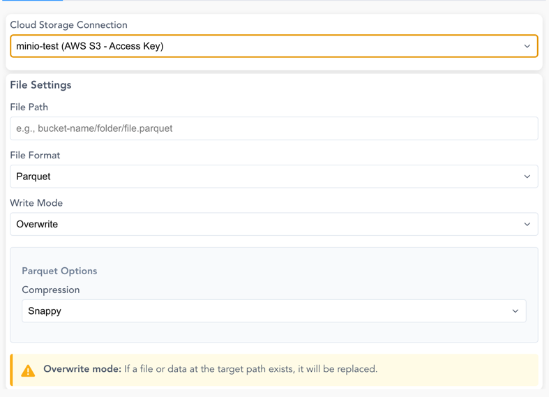 Screenshot of the Cloud Storage Writer configuration